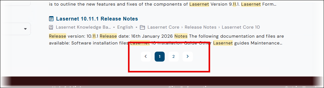 A red rectangle indicates the search result page navigation controls.